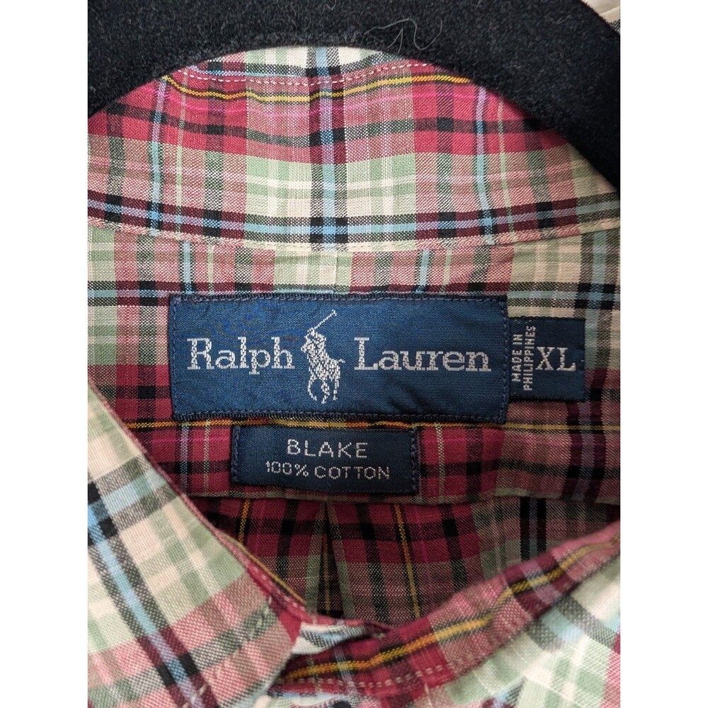 Ralph Lauren Blue Label Mens Button Up XL Blake 100% Cotton Red Tan Check Preppy - Picture 4 of 9